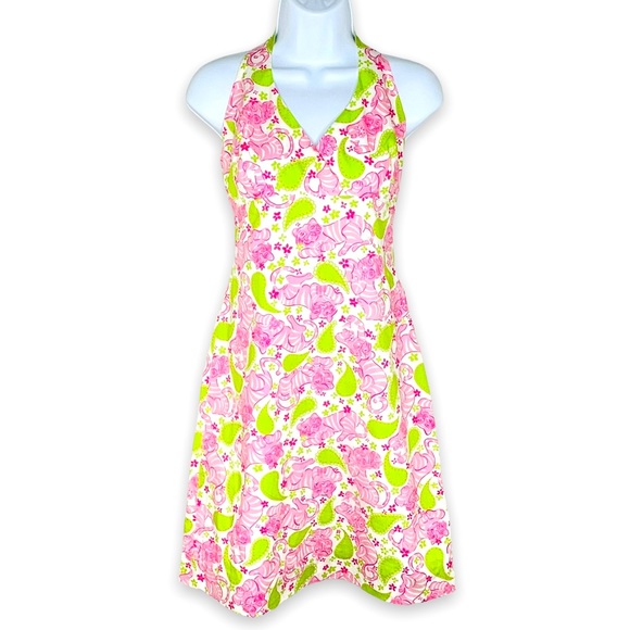 Lilly Pulitzer Dresses & Skirts - Lilly Pulitzer White Label Pink Blackjack Cat Print Halter Dress Size 2